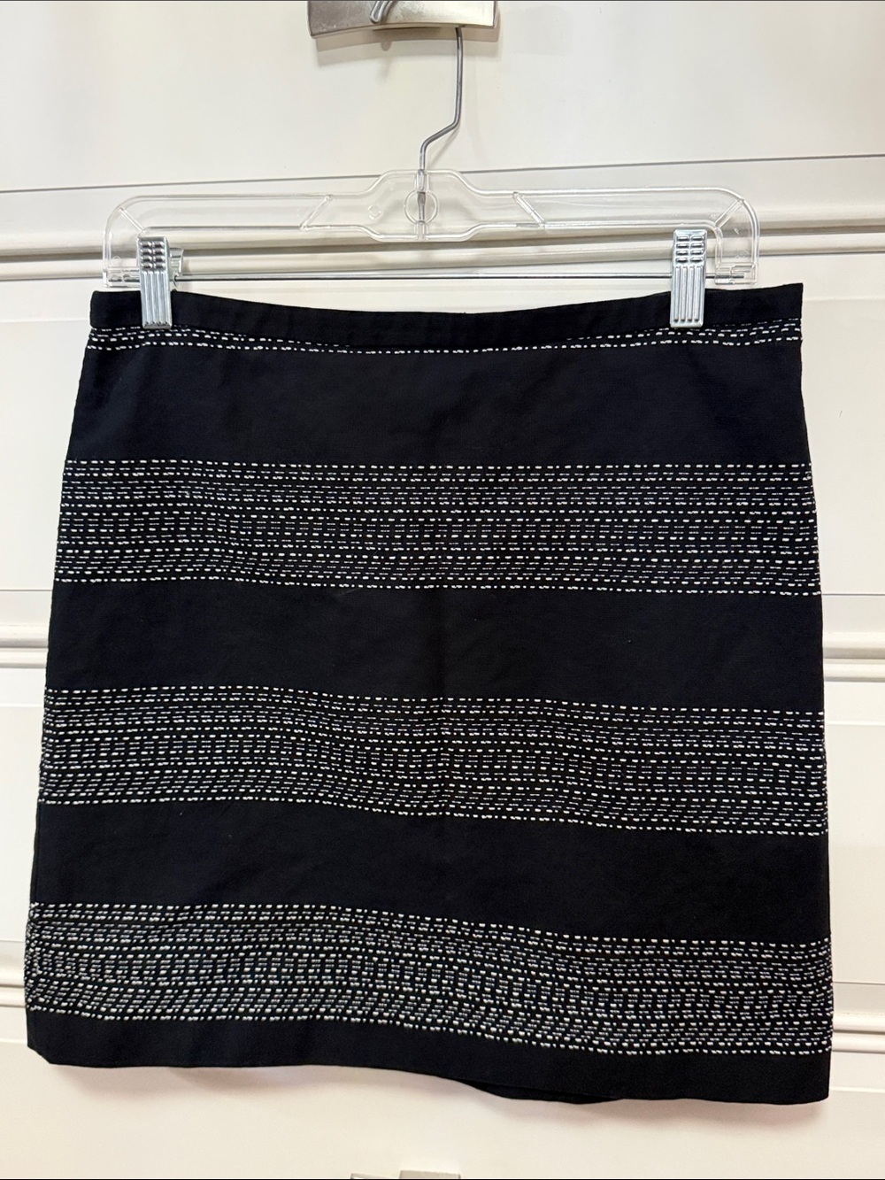 LOFT Black Skirt with White Stitching Stripes